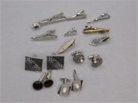 Silvertone cufflink sets - 8 tie clips