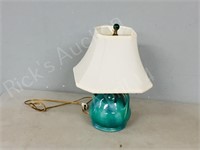 green ceramic table lamp w/ shade/ glass finial