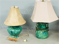 pair- green ceramic table lamps- not matching