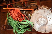 Box of Heat Lamps and Extension Cords