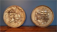 2 BRASS SAILBOAT PLAQUES