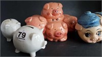 4 PIGGY BANKS FULL OF COINS
