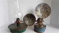 2 OIL LAMPS WITH REFLECTORS + LAMP OIL
