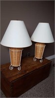 PAIR OF WICKER TABLE LAMPS