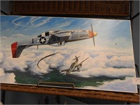 SIGNED RUSS BROWN OIL ON BOARD MILITARY AIRCRAFT