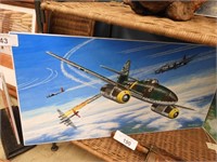 SIGNED RUSS BROWN OIL ON BOARD MILITARY AIRCRAFT