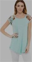 Curvy Tunic Top with Floral Sleeve, Mint