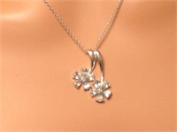 Sterling Silver Blue Flower Pendant Necklace