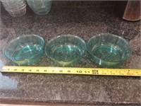 3 Green Glass Bowls