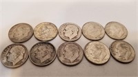 10 Each 90% Silver Dimes 1946-1964