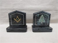 PAIR OF MASONIC SLATE BOOKENDS