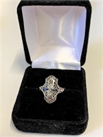 18Kt Antique Ring Sapphire, Diamond