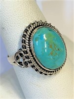 .925 Silver Turquoise Ring Sz 8 - Lovely  HC