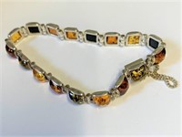 .925 Silver Amber Bracelet  With Safety Chain   S