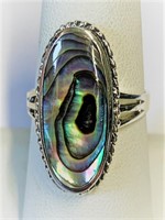 .925 Silver Wide Abalone Ring Sz 8   S