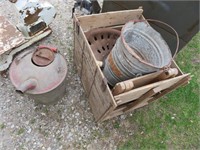 pails and wooden box