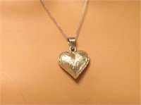 Sterling Etched Puffed Heart Necklace