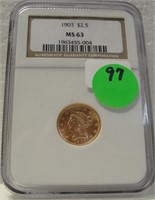 1903 LIBERTY $2.50 GOLD COIN - GRADED MS63