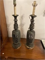 Pair old oriental bronze lamps