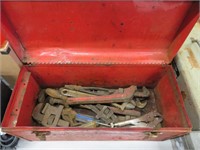 tool box with pipe wrenches and pliers