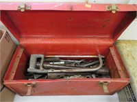 tool box with wrenches, hacksaw and misc.