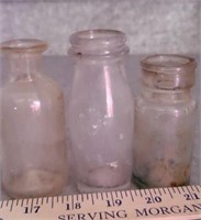 (3) ROUND CLEAR GLASS BOTTLES