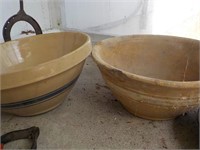 2 early yellow ware bowls as is, BACK PORCH