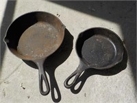 2 Lodge cast iron fry pans, 8.5" and 6.5" BACK