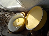 Vintage yellow pans, BACK PORCH