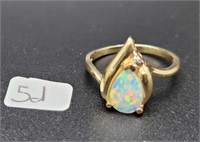 10k Gold Fire Opal Teardrop Ring Sz 7