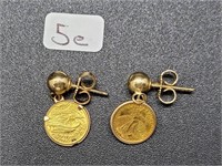 14k Post 24k Gold Liberty Eagle Token Earrings