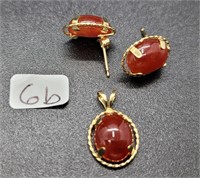 14kt Gold Natural Agate Stone 3pc Set