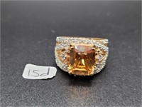 Sterling Silver Ring Citrine Colored Stone Sz 7