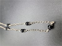 Sterling Silver Cabochon Black Bead Necklace