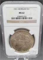 1921 Morgan Silver Dollar NGC MS 62