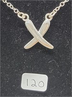 925 Silver Necklace with X Pendant