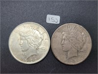 Lot of 2 - 1922 Liberty Peace Silver Dollars