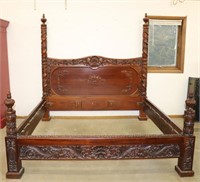Ornate Mahogany King 4 Post Bed