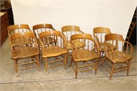 8 Rustic Barrel Back Bent Wood Arm Chairs