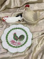 Rooster Chicken  Italy 8" Plate, Spoon Rest &