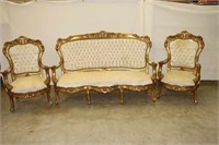 Gold French style Settee and 2 Chairs