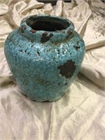 7" Blue Glazed as is Pottery Jar