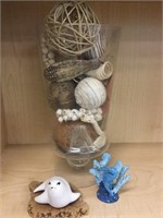 14" Glass Jar & Seal on Wood & Sea Horse