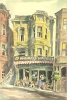 Sgd. Marion Biehn Street Scene Watercolor.