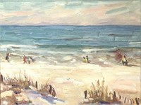 Oil on Canvas Beach Scene with Figures.