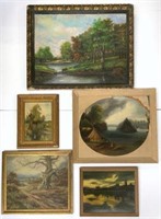 Lot of Five 19th & 20th Century Oil Paintings.