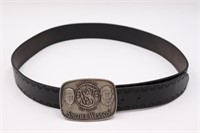 Smith & Wesson Belt Buckle on Leather Belt