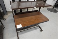 TABLE, WITH OVERSHELF, ON CASTERS