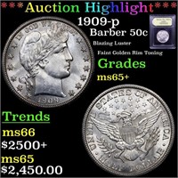 *Highlight* 1909-p Barber 50c Graded GEM+ Unc