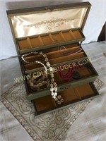 Vintage jewelry box & contents